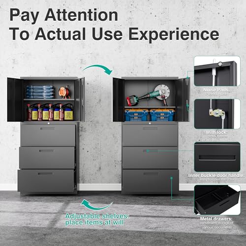 SISESOL Metal Storage Cabinet with 2 Adjustable Shelves, 36" H E162