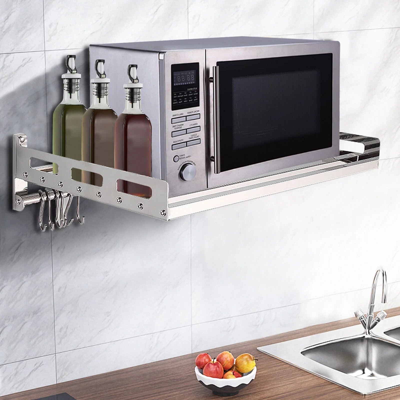 Wall Mount Microwave Oven Rack with 12 Hooks R365825
