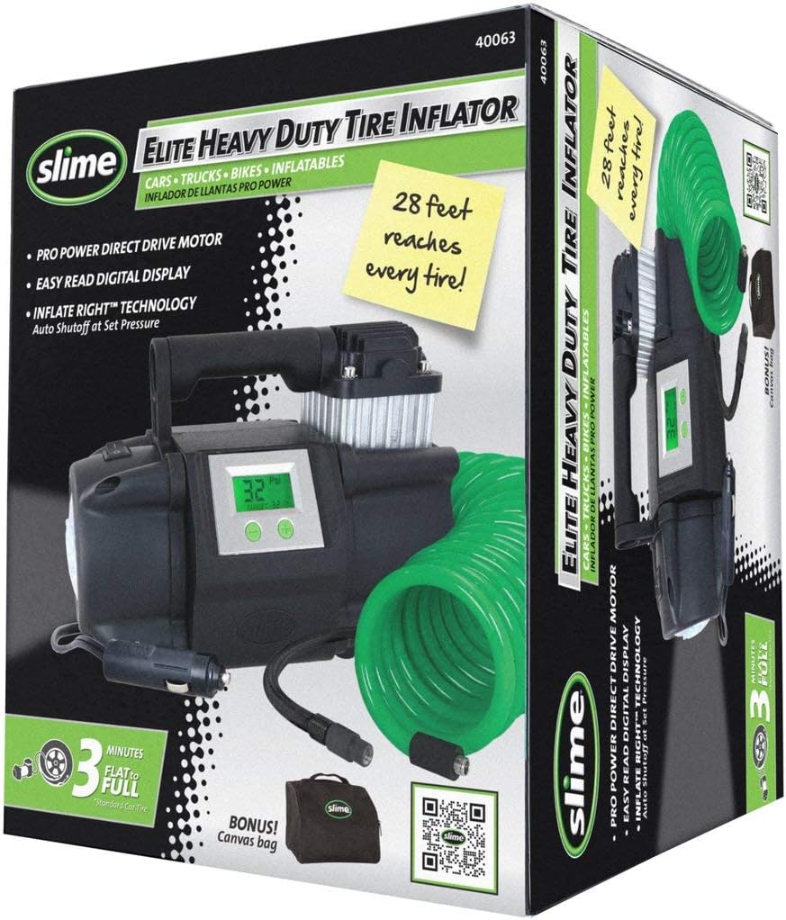Slime 40063 Tire Inflator, Portable Air Compressor for Car, SUV, 4x4, 12V, Digital Display Y45763