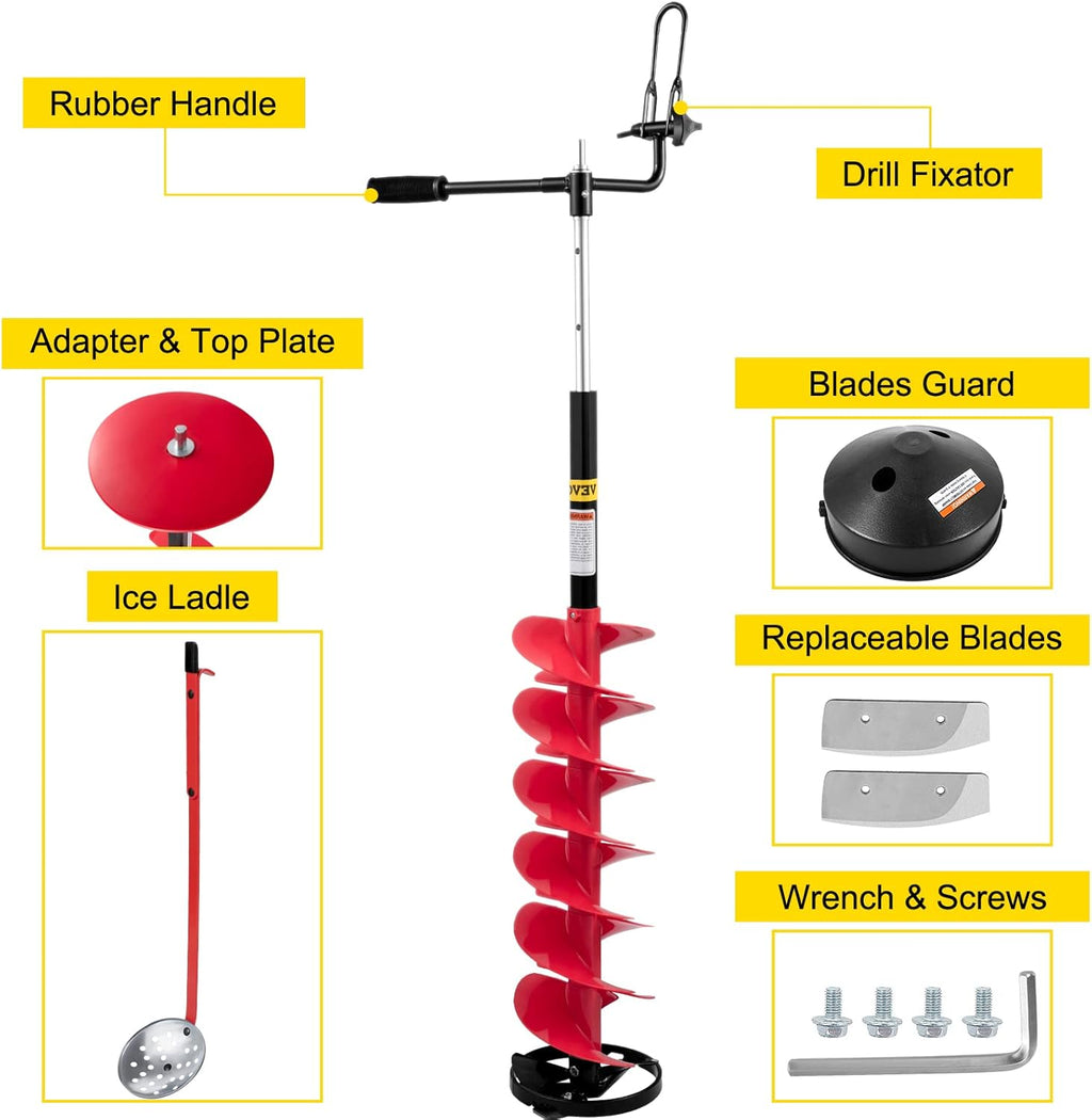 VEVOR Ice Drill Auger 8" Nylon Ice Auger Bit with Adjustable Extension Rod A1561