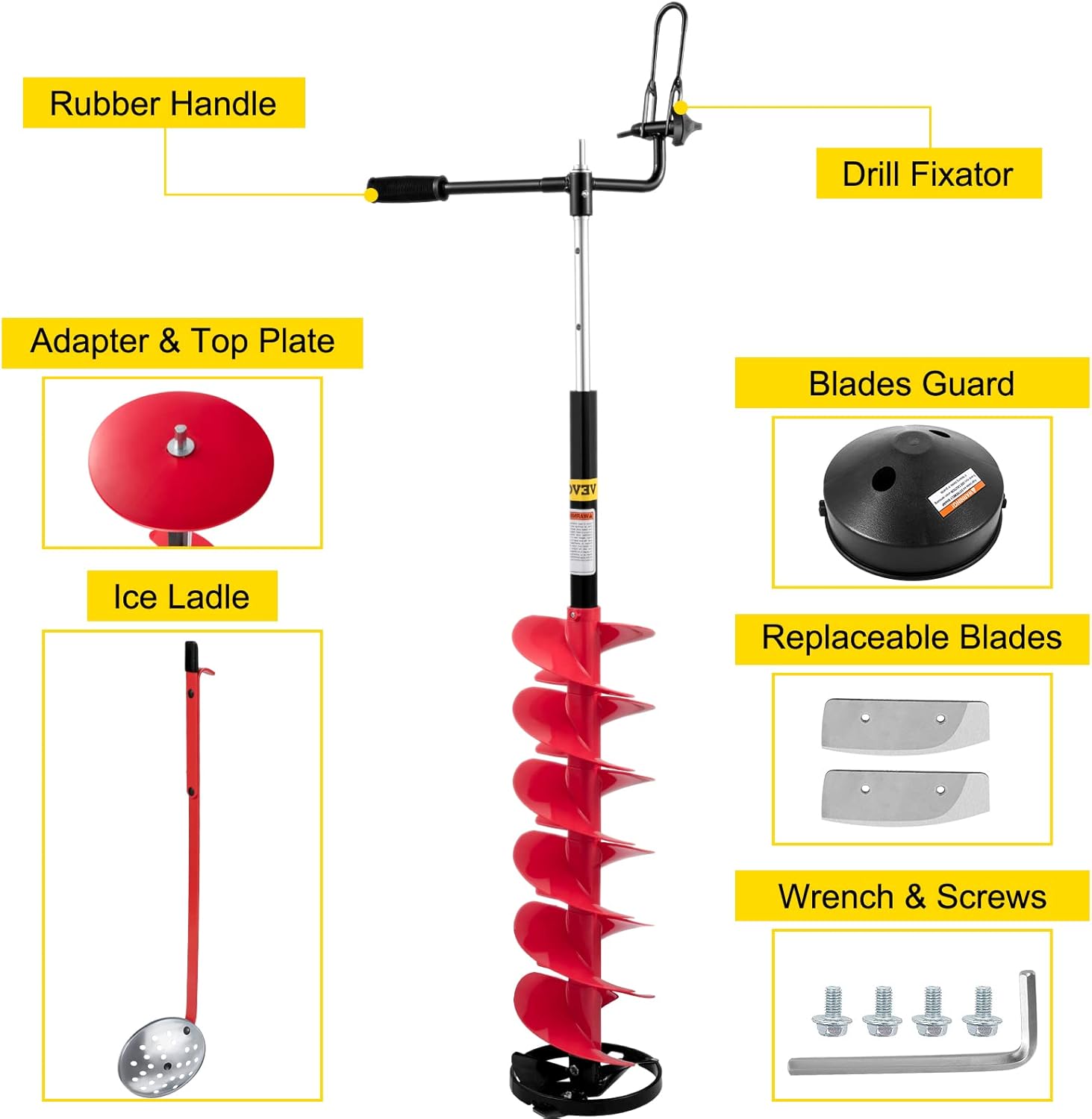 VEVOR Ice Drill Auger 8" Nylon Ice Auger Bit with Adjustable Extension Rod A1561