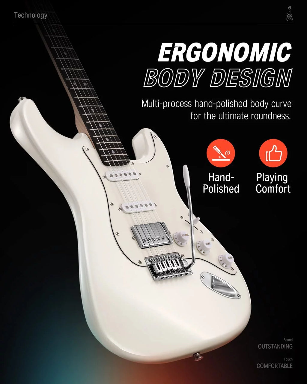 Donner DST-152 Electric Guitar HSS Pickup Coil Split, White Z193676