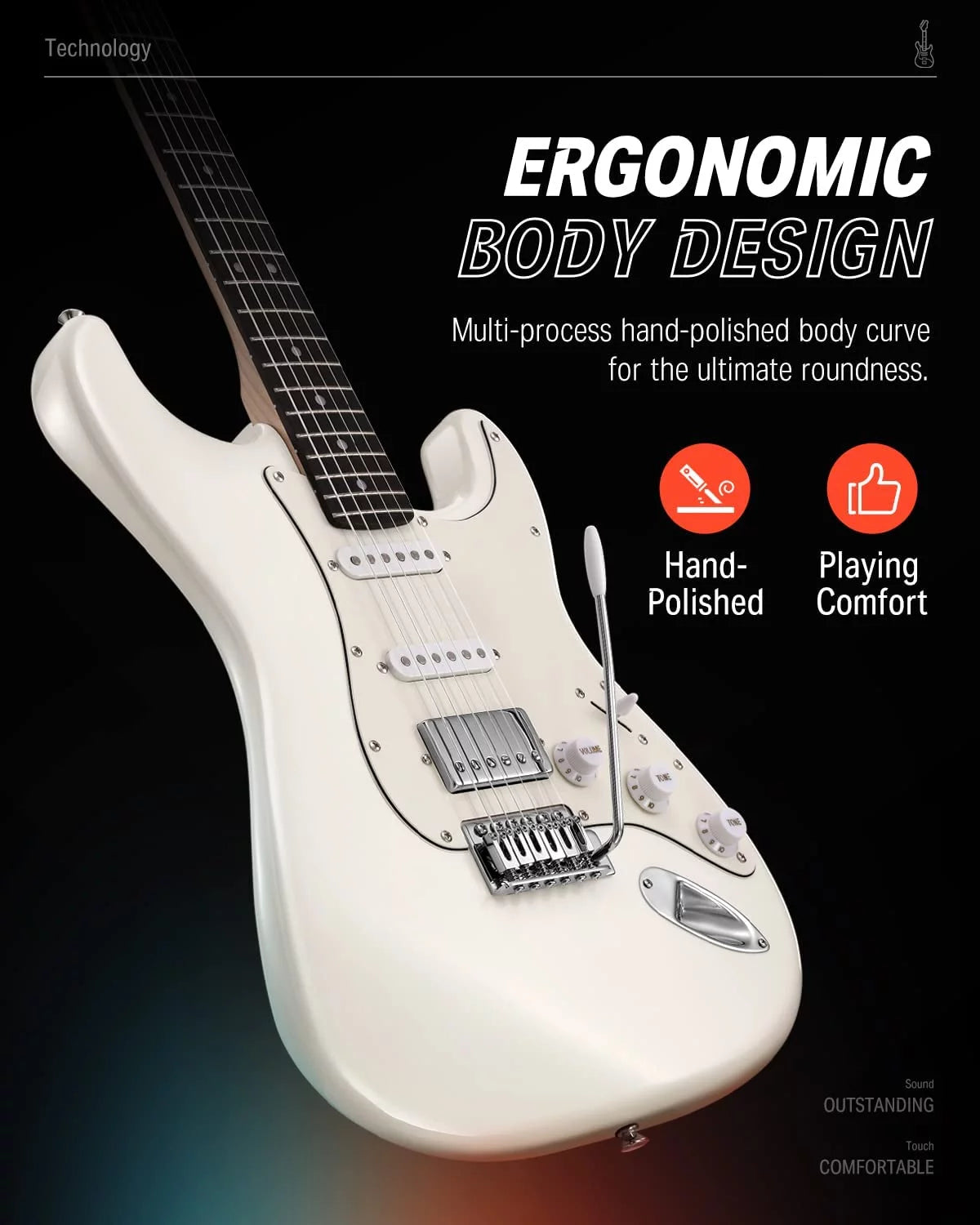 Donner DST-152 Electric Guitar HSS Pickup Coil Split, White Z193676