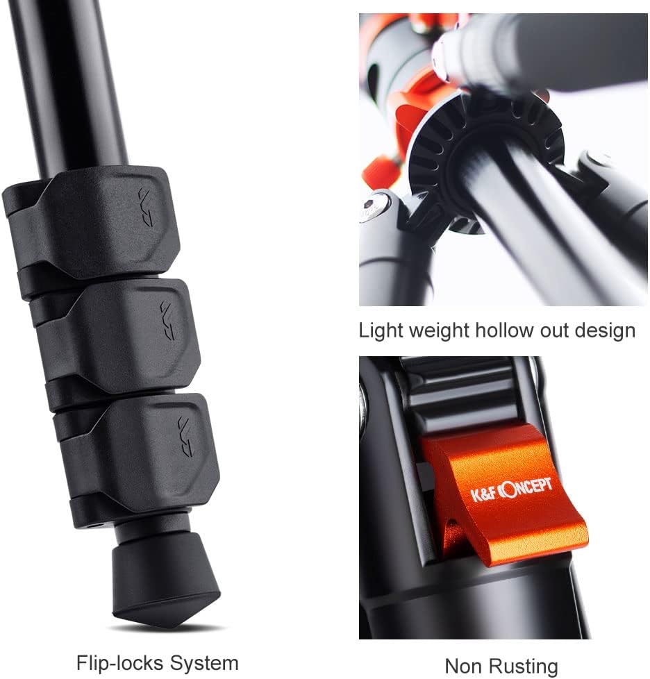 K&F Concept 62 inch DSLR Camera Tripod K254A1+BH-28L Lightweight Aluminum Detachable Monopod F5332