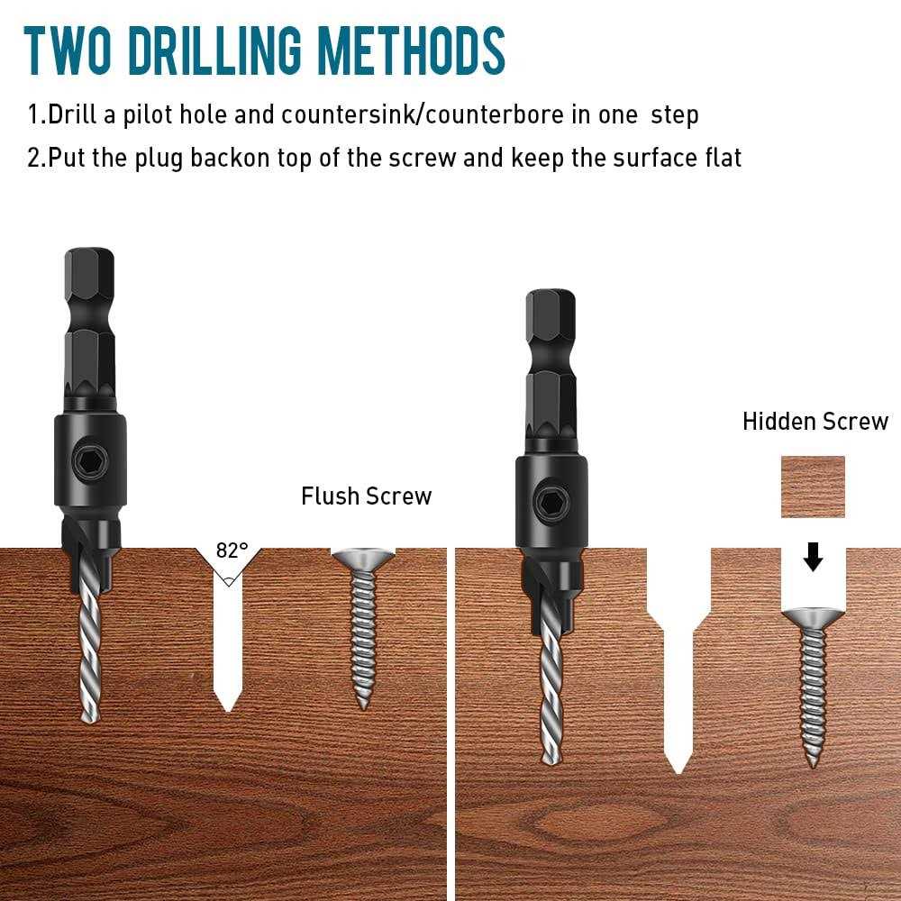 Countersink Drill Bit Set 5Pcs Quick Change 1/4 Hex Shank Adjustable D826