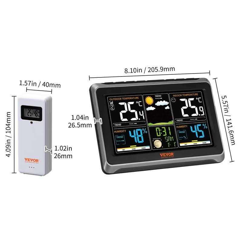 VEVOR Weather Station Indoor Outdoor 7.5 in with Sensor Atomic Clock L998639