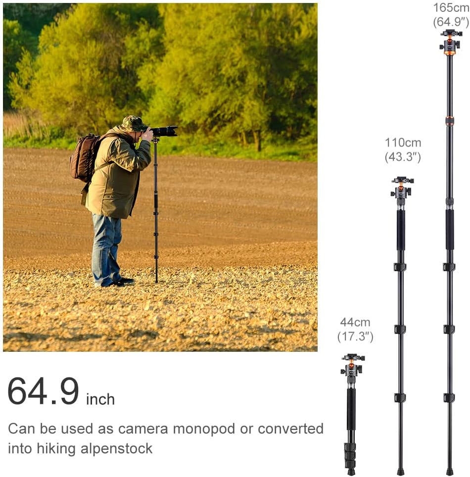 K&F Concept 62 inch DSLR Camera Tripod K254A1+BH-28L Lightweight Aluminum Detachable Monopod F5332