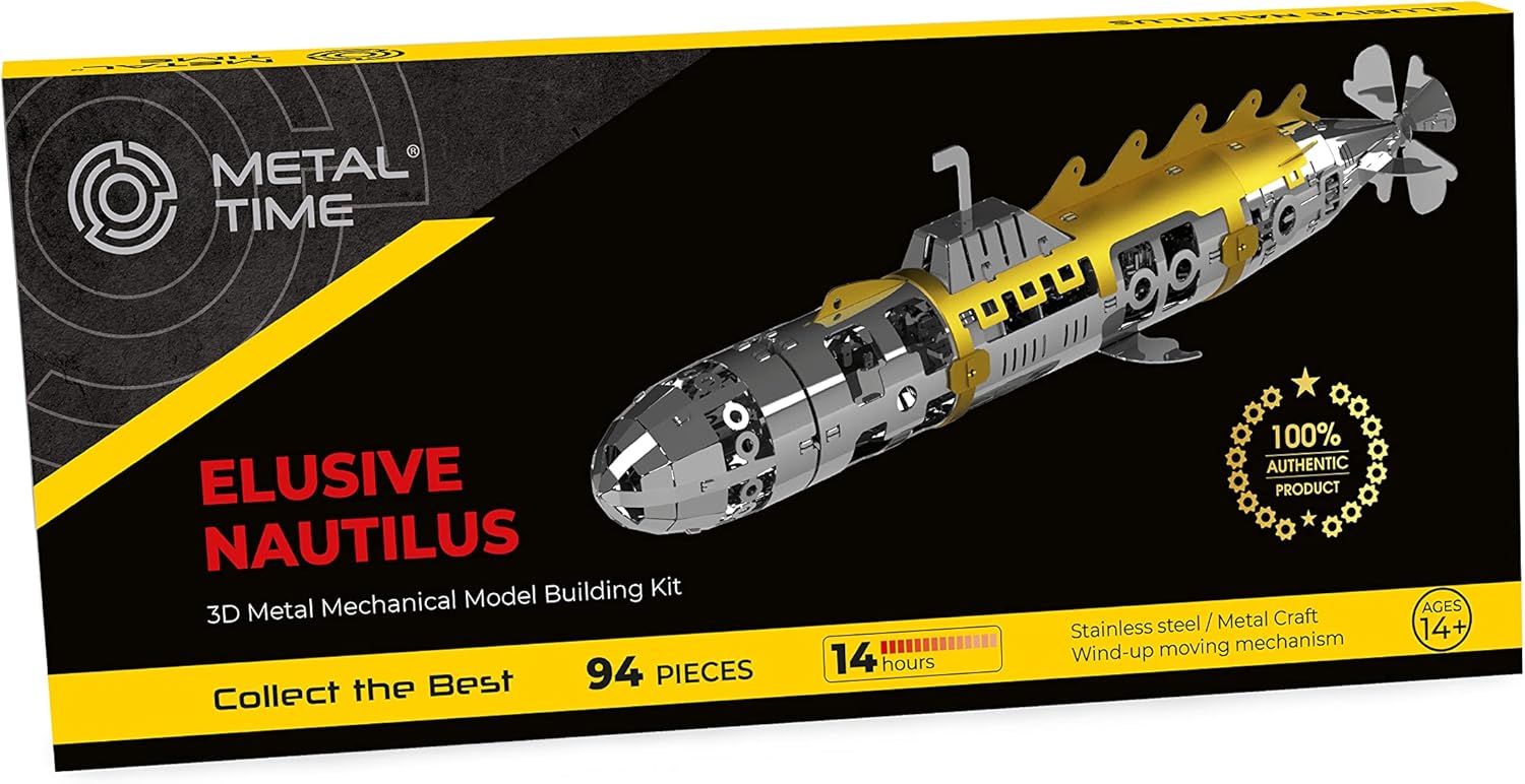METAL-TIME Elusive Nautilus Submarine 3D Metal Mechanical Model Building Kit, Stainless Steel Puzzle, 91 Pieces, Pack of 2 U4750