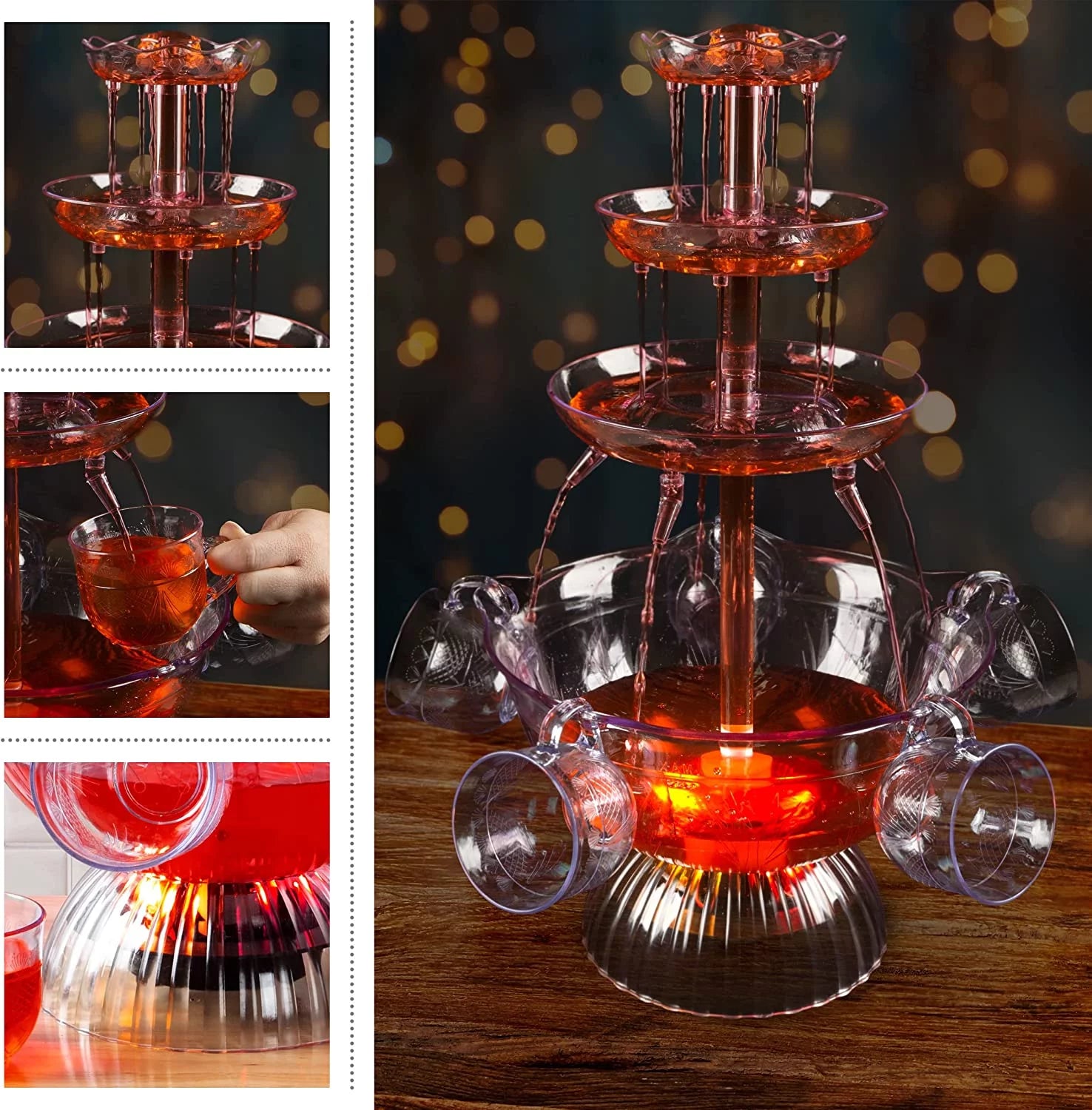 Great Northern Party 3-Tier Clear Drink Dispenser with Lighted Base Q772