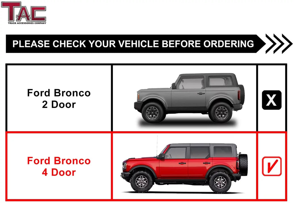 TAC Sniper Running Boards Compatible with 2021-2024 Ford Bronco 4 Door, 4" Drop Black Side Steps V6794