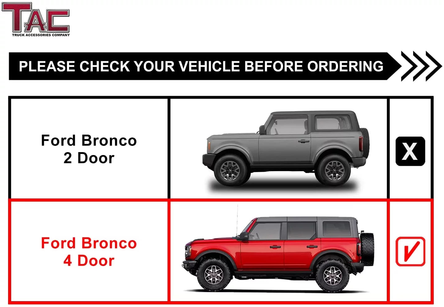 TAC Sniper Running Boards Compatible with 2021-2024 Ford Bronco 4 Door, 4" Drop Black Side Steps V6794