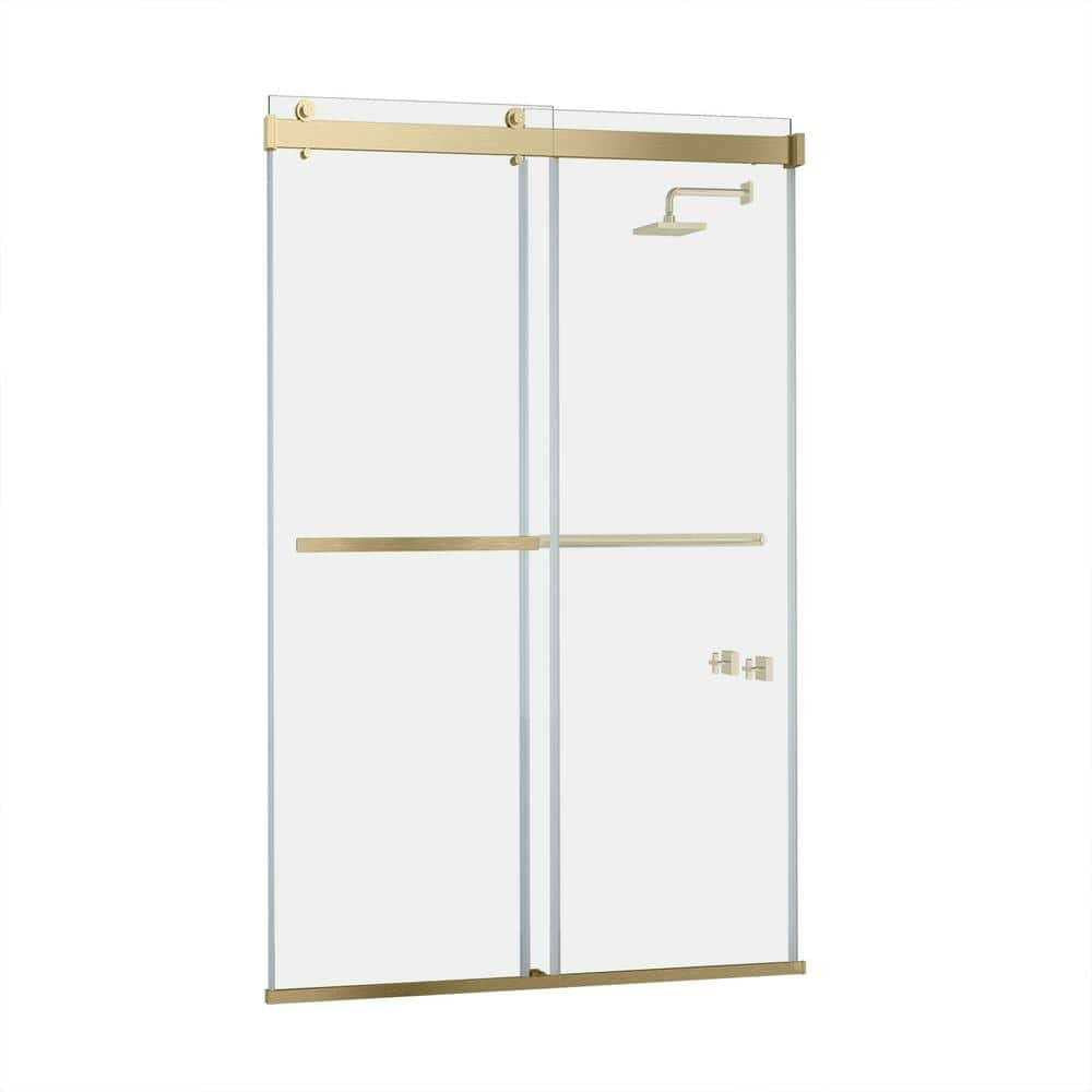 ROSWELL Spezia 76 in. H Double Sliding Seimi-Frameless Shower Door in Brushed Gold with Clear Glass - Shop Hardware Tools Online Store