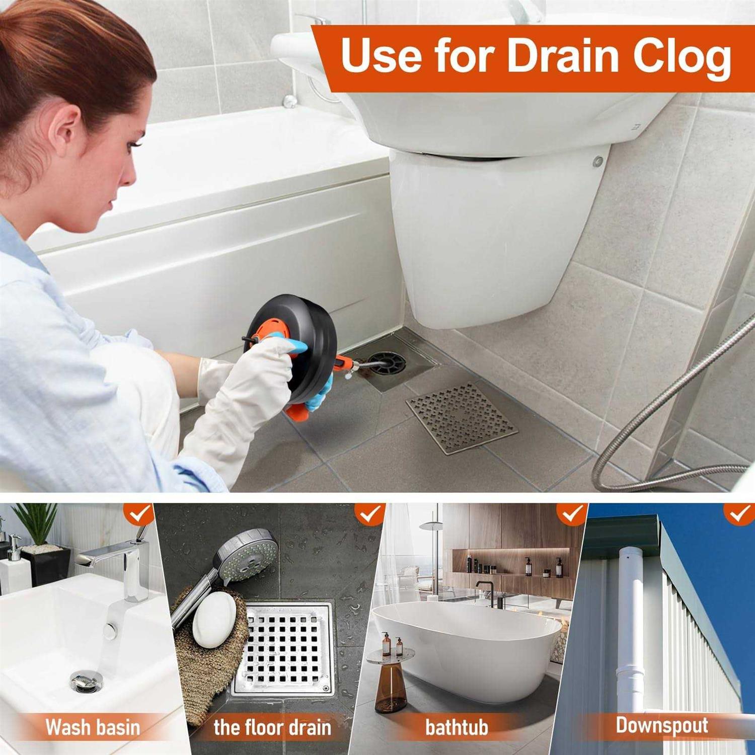 Drain Auger Plumbing Snake with Drill Adapter, Heavy Duty Flexible Steel N9901