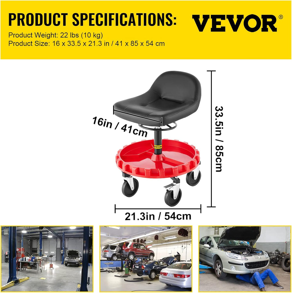 VEVOR Pneumatic Stool, 400 LBS Rolling Garage Seat, Adjustable Height with Parts Tray W44343