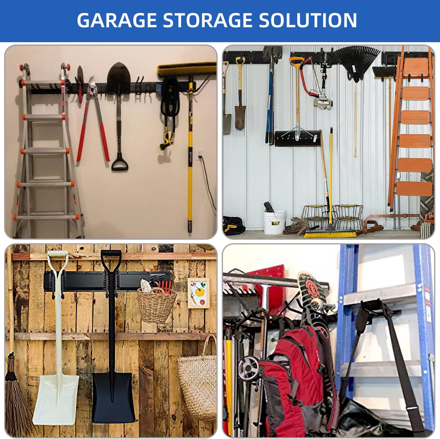Heavy Duty Steel Garage Tool Storage Rack with Wall Hooks, Pack of 2 Q416634