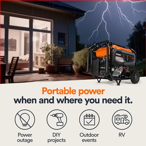 Generac 8000-Watt Gas-Powered Portable Generator with Electric Start, Orange/Black H399