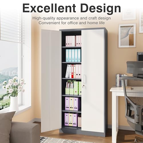 SISESOL Metal Storage Cabinet with 2 Adjustable Shelves, 36" H E162