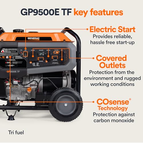 Generac 8000-Watt Gas-Powered Portable Generator with Electric Start, Orange/Black H399