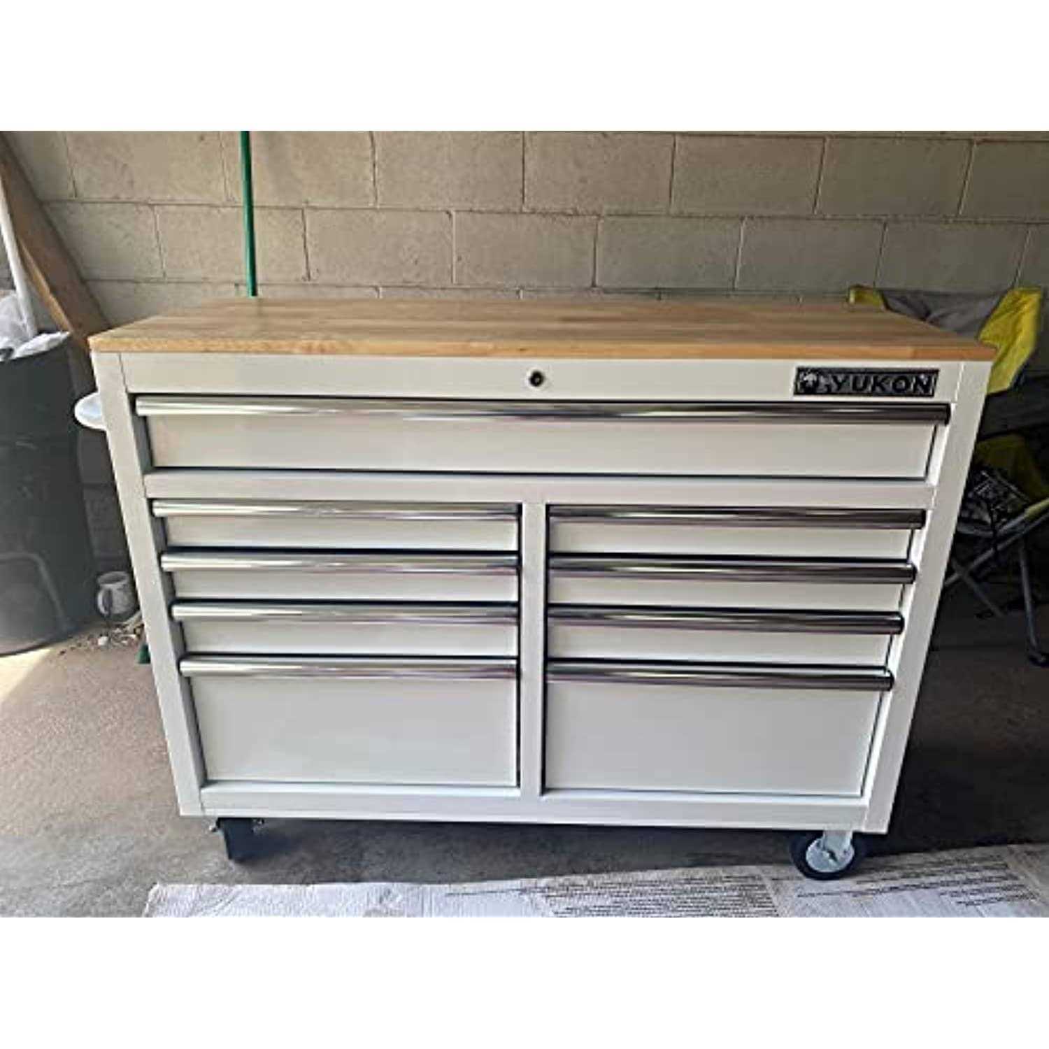 Yukon 46 in. 9 Drawer Mobile Storage Cabinet with Solid Wood Top F354850