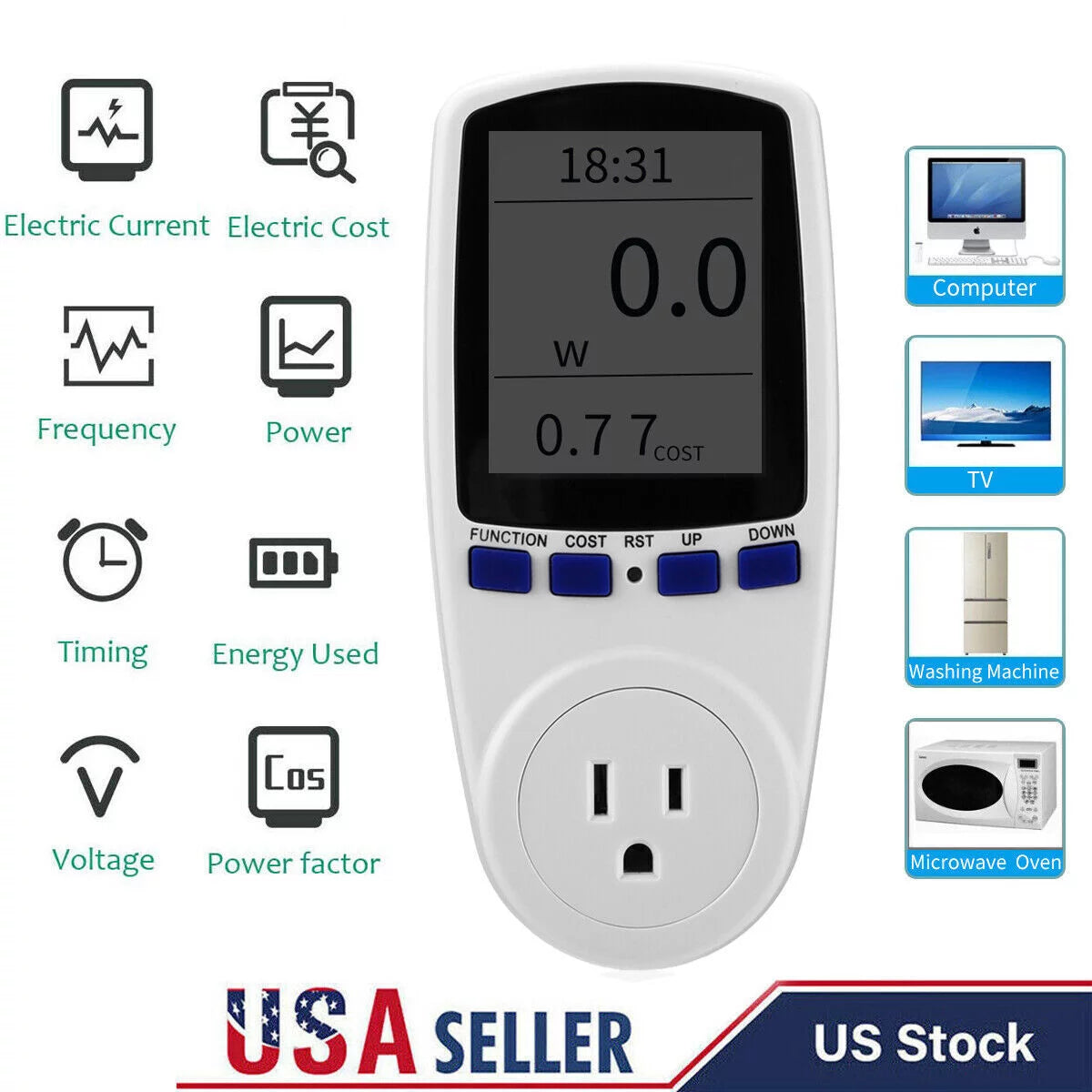 Home Electricity Usage Monitor Plug-in Socket Watt Meter B11017