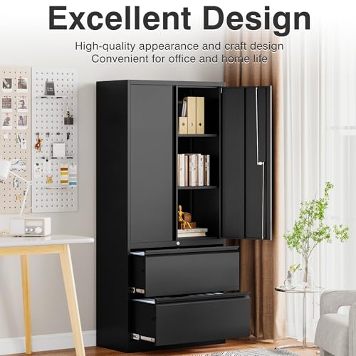 SISESOL Metal Storage Cabinet with 2 Adjustable Shelves, 36" H E162
