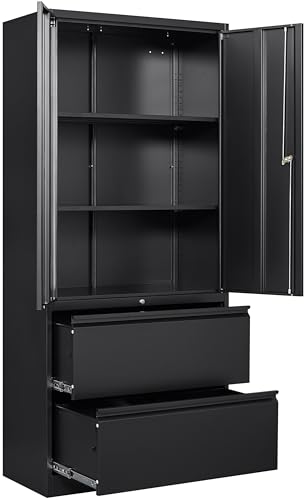 SISESOL Metal Storage Cabinet with 2 Adjustable Shelves, 36" H E162