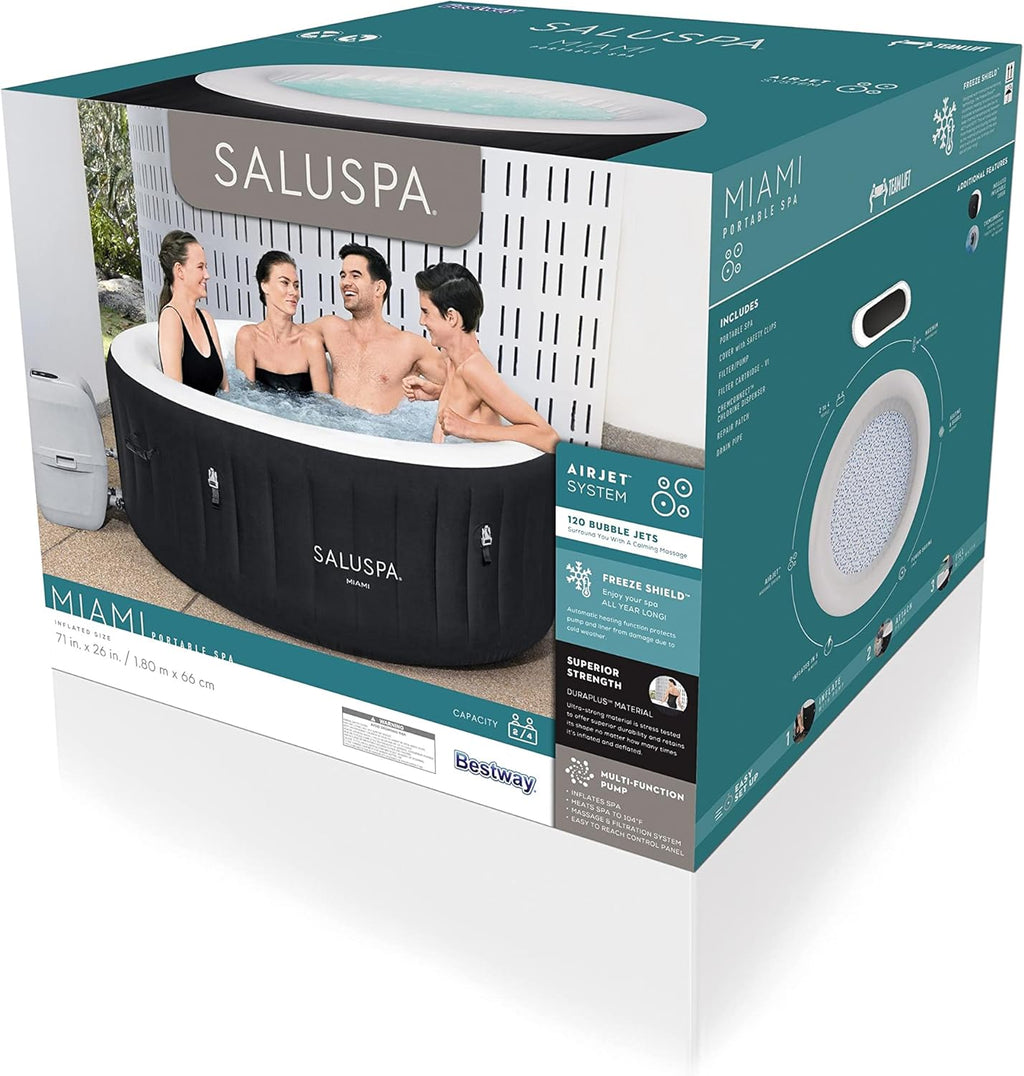Bestway SaluSpa Miami Inflatable Hot Tub, 4-Person AirJet Spa E735