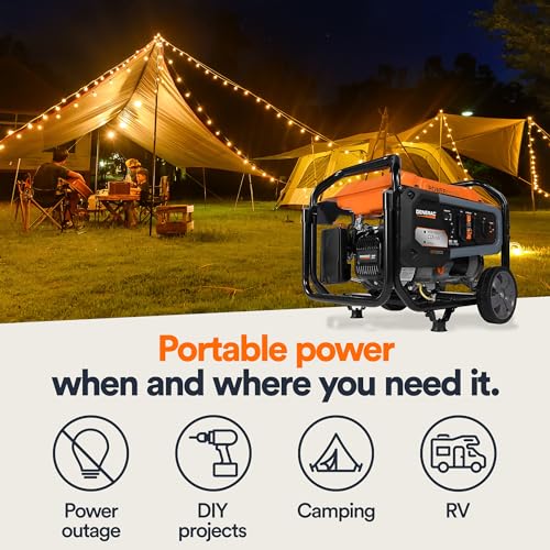 Generac 8000-Watt Gas-Powered Portable Generator with Electric Start, Orange/Black H399