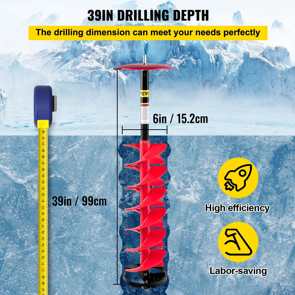 VEVOR Ice Drill Auger 6" Nylon Bit with Extension Rod for Ice Fishing T76662