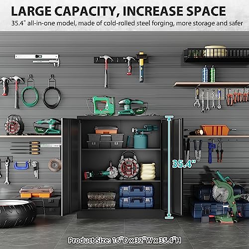 SISESOL Metal Storage Cabinet with 2 Adjustable Shelves, 36" H E162