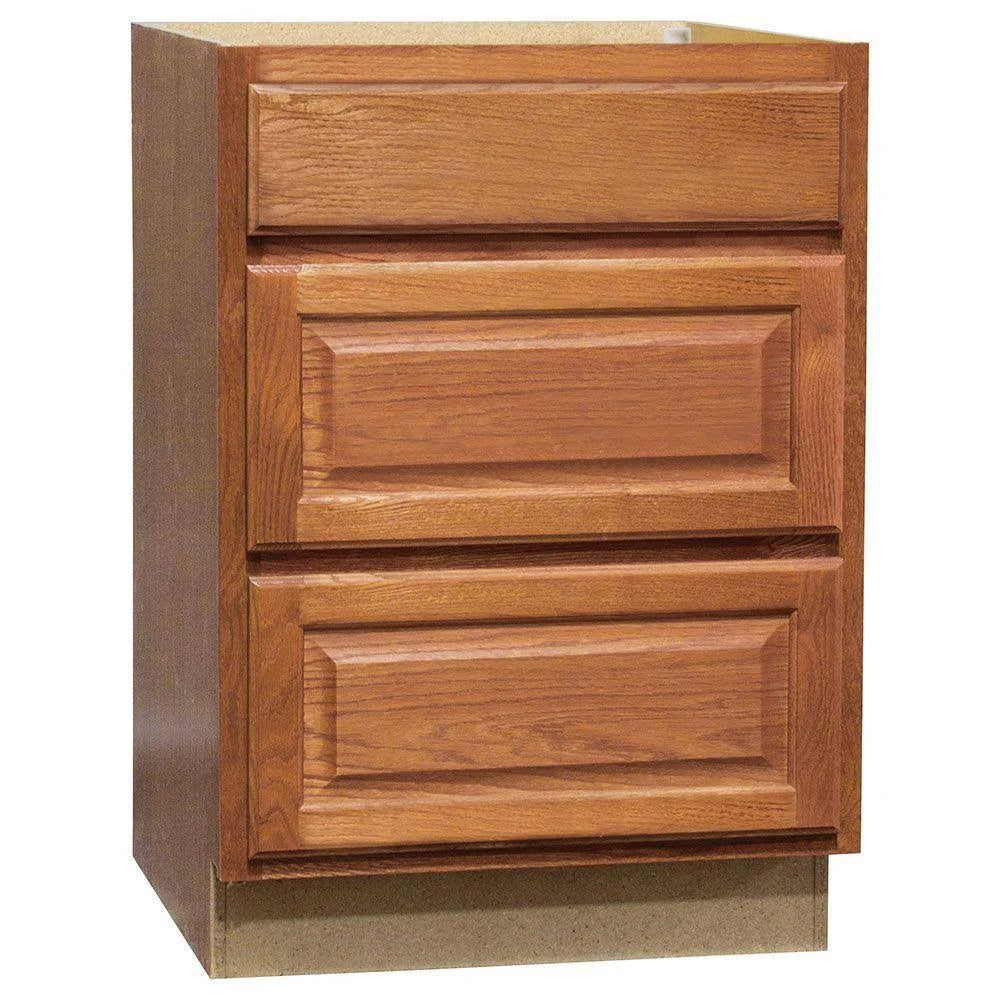 Hampton Bay Hampton Assembled 24x34.5x24 in. Drawer Base Kitchen Cabinet with Ball-Bearing Drawer Glides in Medium Oak