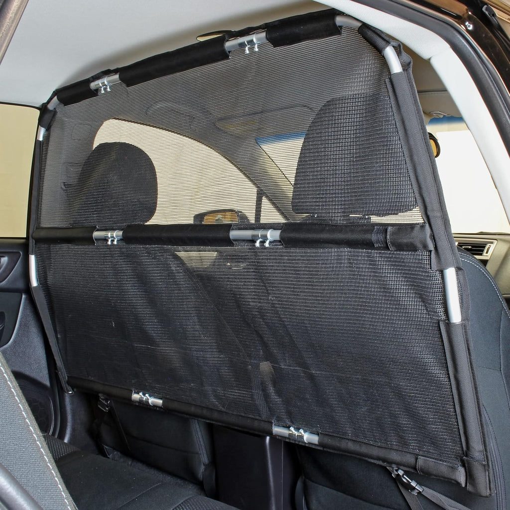 Bushwhacker Deluxe Dog Barrier 56 Wide - Ideal for Trucks, Large SUVs, Full Sized Sedans - Pet Restraint Car Backseat Divider Vehicle Gate Cargo Area Travel Trunk Mesh Net Screen Barricade
