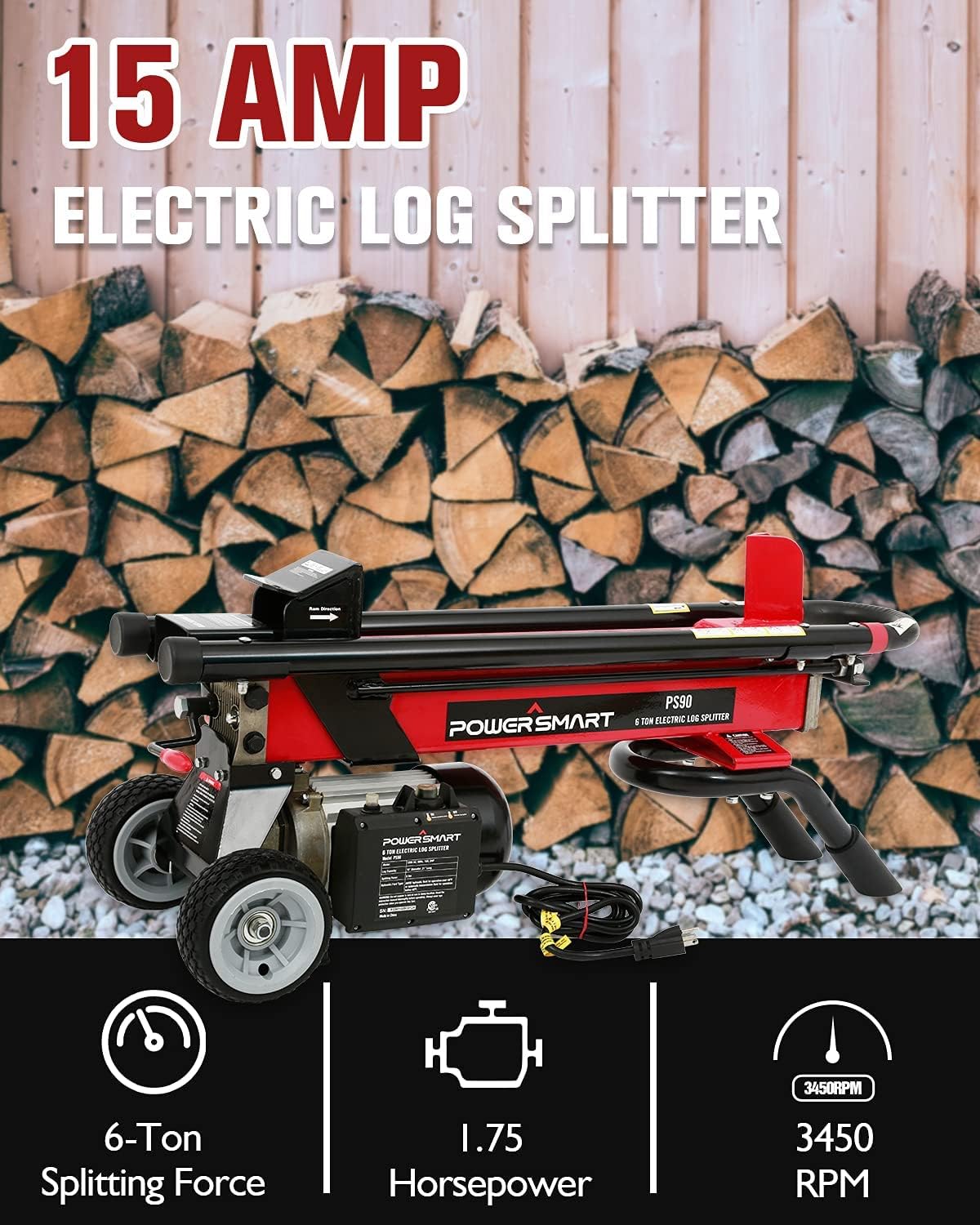 PowerSmart 6-Ton Electric Log Splitter with Steel Wedge F24508