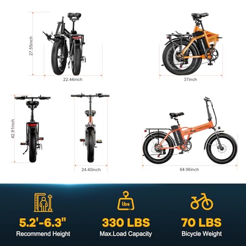 1000W Folding Electric Bike 48V 20.8AH Removable Battery 20" Fat Tire for Adults A175