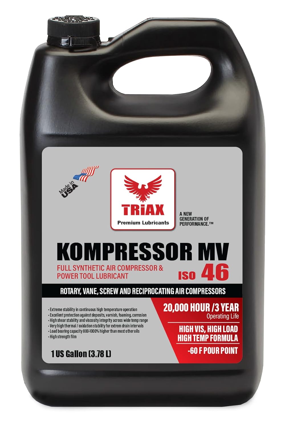 Triax Kompressor MV ISO 46 Full Synthetic Air Compressor Oil, 4 Gallon Pack W2961