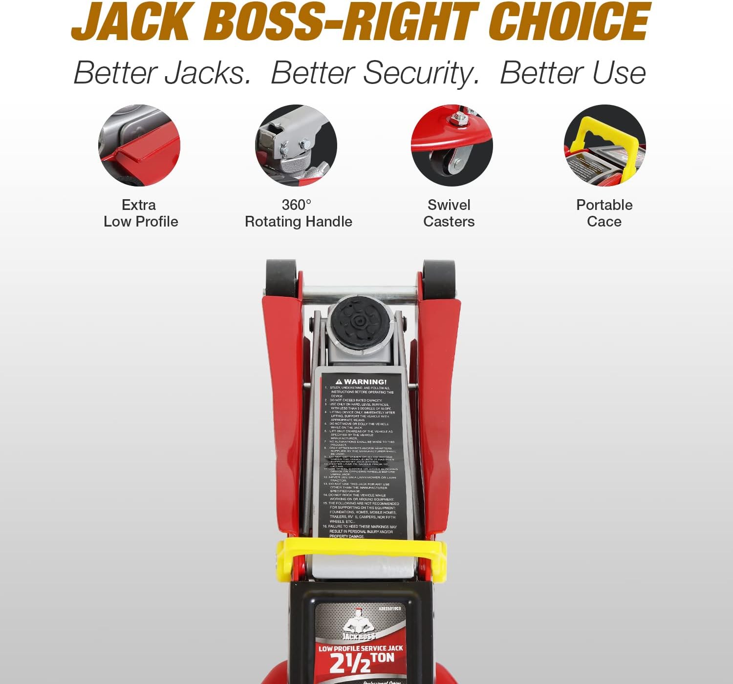JackBoss Torin Hydraulic Low Profile Floor Jack 2.5 Ton with Storage Case, Red R264015