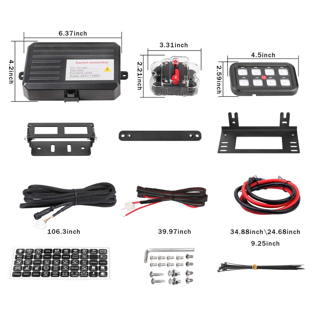 6 Gang Switch Panel Kit with Relay System for Car Marine Boat ATV UTV Truck R242