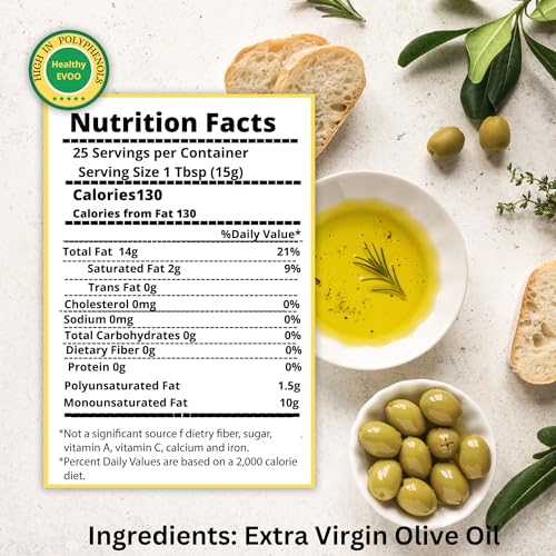 M.G. PAPPAS High Polyphenol Extra Virgin Olive Oil, Cold Pressed & Unfiltered, 12.7 oz O81138