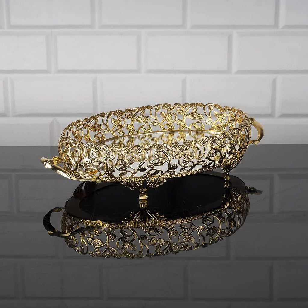 Metal Handmade Filigree Mirrored Tray for Vanity, 17.3" x 10.2" V419204