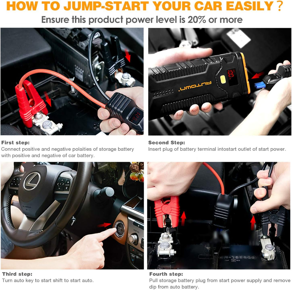 AUTOWN 1000A Peak 21000mAh Jump Starter with Quick Charge 3.0 C907772
