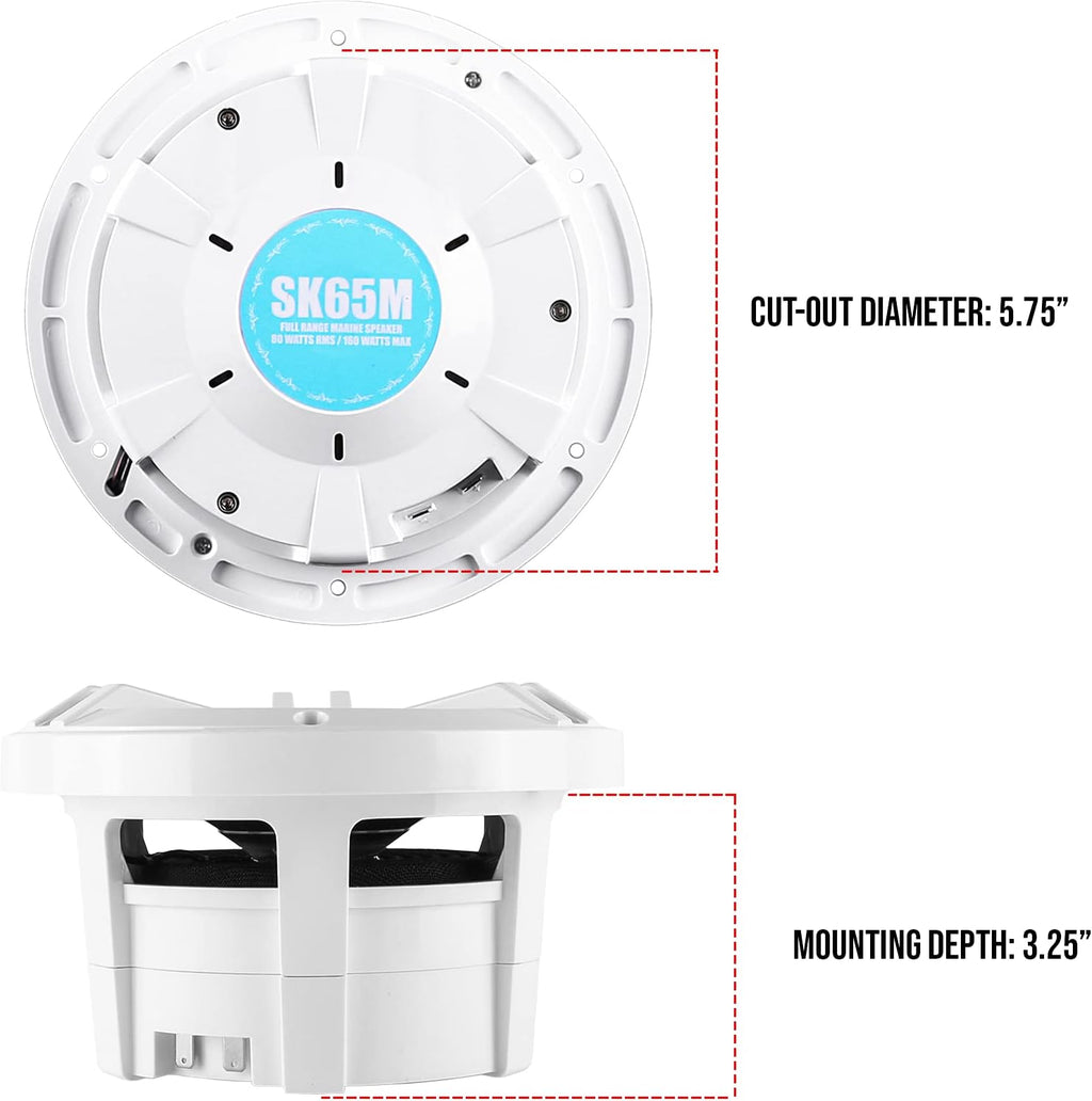 Skar Audio SK65M 6.5" 2-Way Marine Coaxial Speakers, Pair (White) Y359