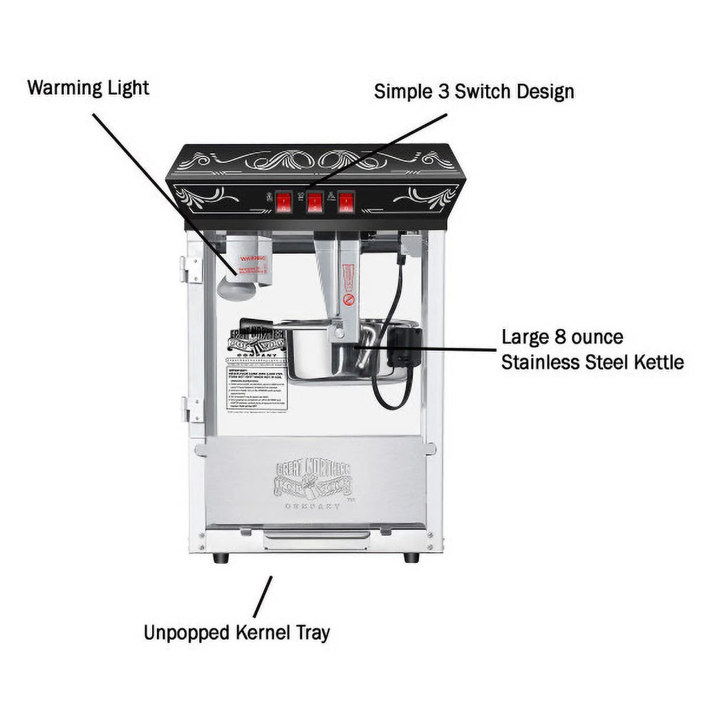 Great Northern Popcorn 8oz Kettle Countertop Machine, Black Y861836