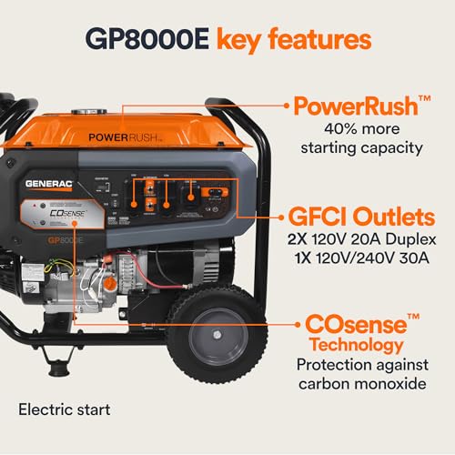 Generac 8000-Watt Gas-Powered Portable Generator with Electric Start, Orange/Black H399