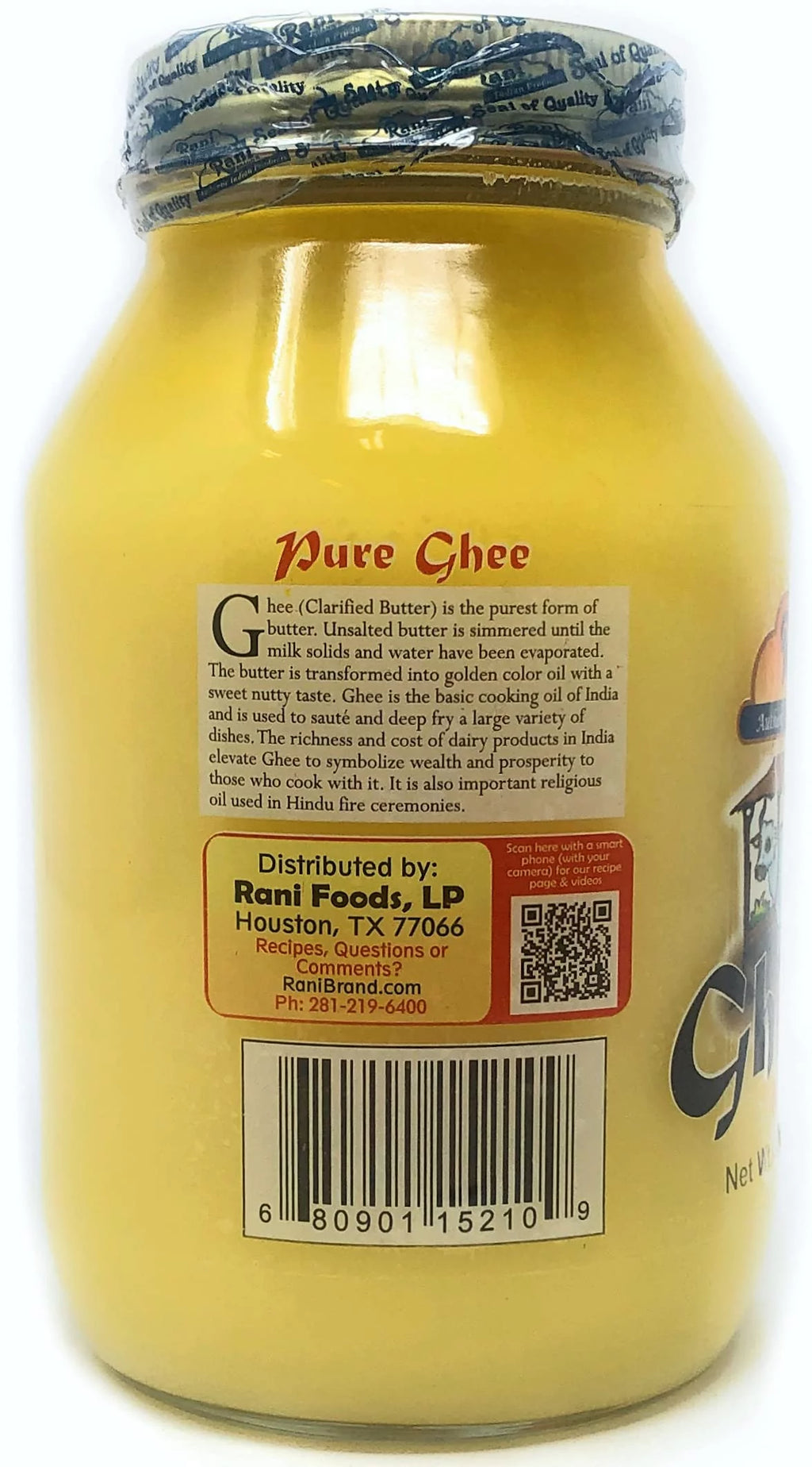 Rani Ghee Pure & Natural from Grass Fed Cows Clarified Butter 32oz Glass Jar H3910