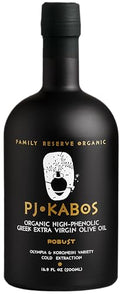 P.J. KABOS 2024/25 Harvest, Very High Phenolic (750+mg/kg), USDA Organic Greek Extra Virgin Olive Oil, Kosher, Greece, Cold Extracted, 16.9 oz Bottle, "Family Reserve Organic - Robust"