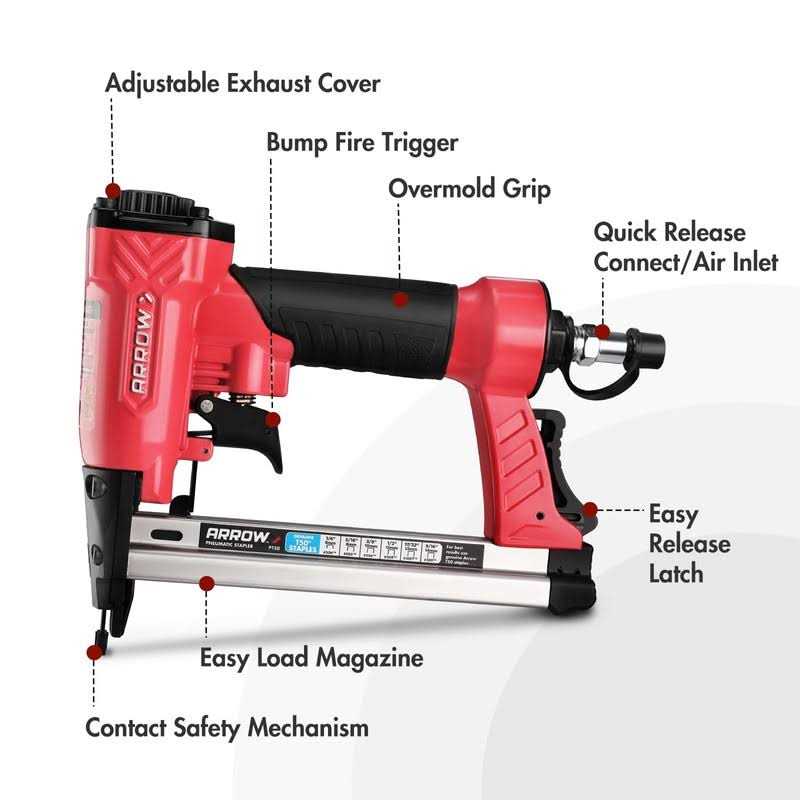 Arrow Pneumatic Staple Gun Oil-Free Upholstery Stapler with 3750 Pieces T50 1/4 I71368