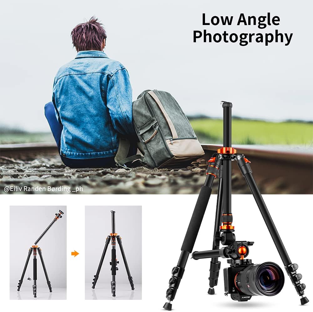K&F Concept 78 inch DSLR Camera Tripod with Magnesium Alloy Center Column and Extension Arm Kit B604