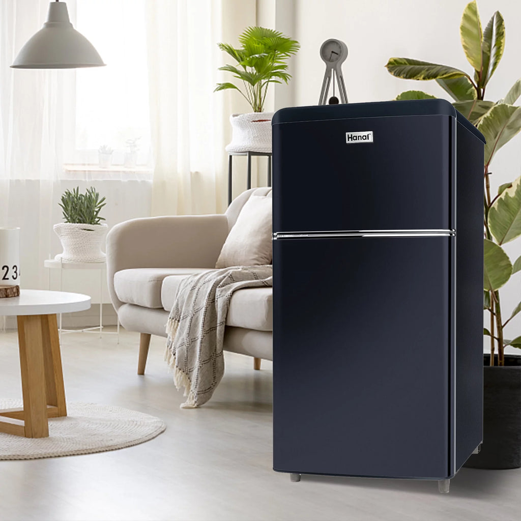 WANAI 3.5 Cu Ft Two Door Mini Fridge with Freezer, Black Y71847