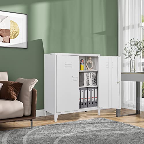 SISESOL Metal Storage Cabinet with 2 Adjustable Shelves, 36" H E162
