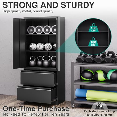 SISESOL Metal Storage Cabinet with 2 Adjustable Shelves, 36" H E162